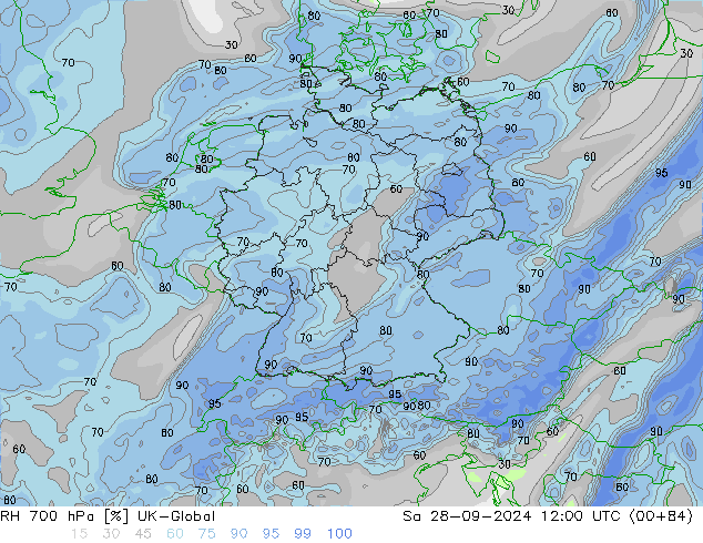 RH 700 hPa UK-Global Sa 28.09.2024 12 UTC