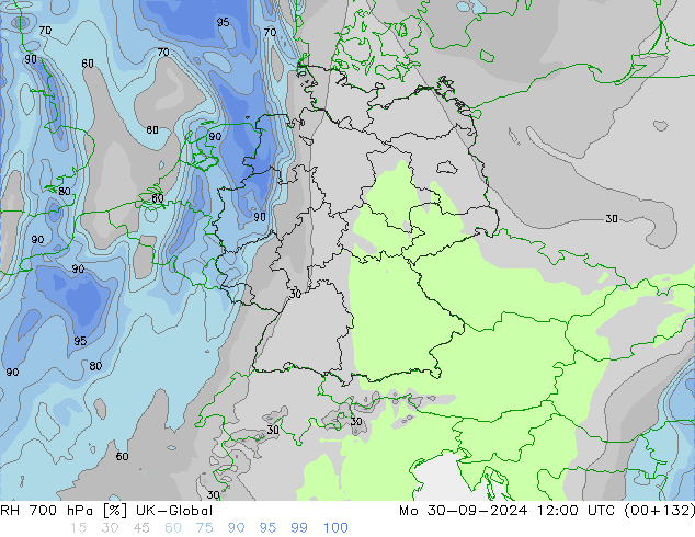 RH 700 hPa UK-Global Mo 30.09.2024 12 UTC