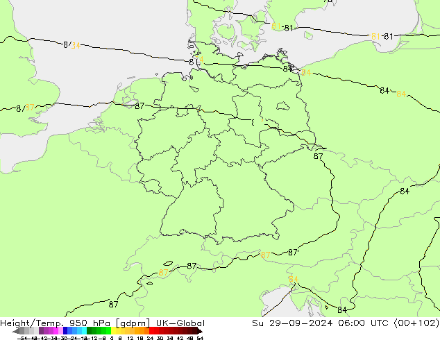 Height/Temp. 950 гПа UK-Global Вс 29.09.2024 06 UTC