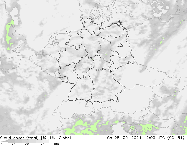 zachmurzenie (suma) UK-Global so. 28.09.2024 12 UTC