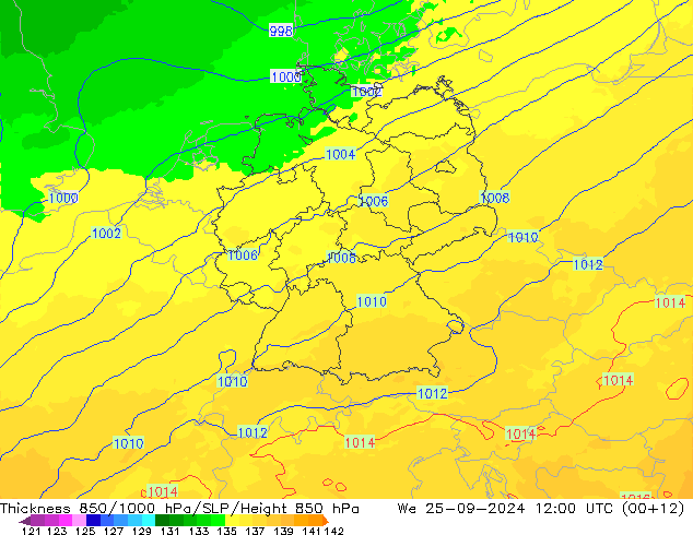 Thck 850-1000 hPa UK-Global We 25.09.2024 12 UTC