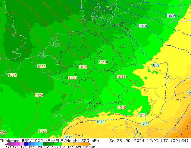 Dikte 850-1000 hPa UK-Global za 28.09.2024 12 UTC