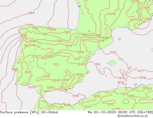 Surface pressure UK-Global We 02.10.2024 00 UTC