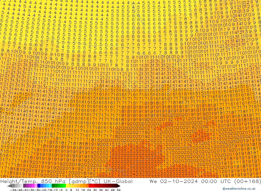 Height/Temp. 850 hPa UK-Global We 02.10.2024 00 UTC