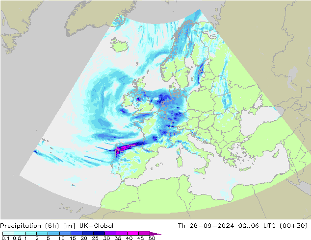 Precipitação (6h) UK-Global Qui 26.09.2024 06 UTC