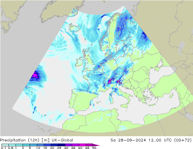 Precipitation (12h) UK-Global Sa 28.09.2024 00 UTC