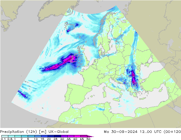 Precipitación (12h) UK-Global lun 30.09.2024 00 UTC