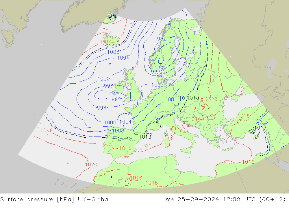 pressão do solo UK-Global Qua 25.09.2024 12 UTC