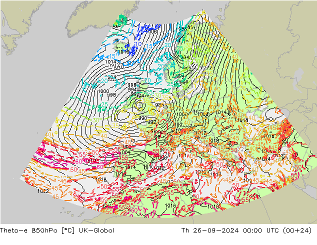 Theta-e 850hPa UK-Global jeu 26.09.2024 00 UTC