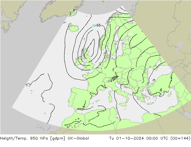 Géop./Temp. 950 hPa UK-Global mar 01.10.2024 00 UTC