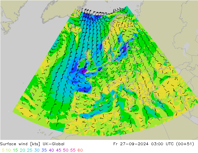 Surface wind UK-Global Fr 27.09.2024 03 UTC