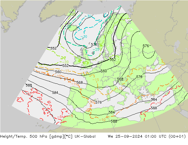 Height/Temp. 500 hPa UK-Global Mi 25.09.2024 01 UTC