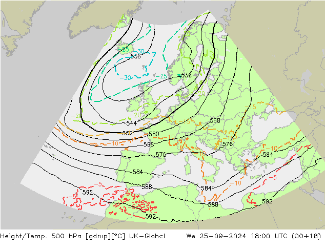 Height/Temp. 500 hPa UK-Global Mi 25.09.2024 18 UTC