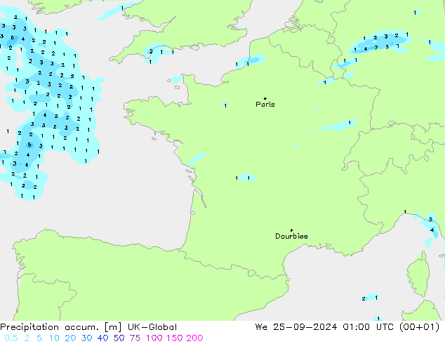 Toplam Yağış UK-Global Çar 25.09.2024 01 UTC