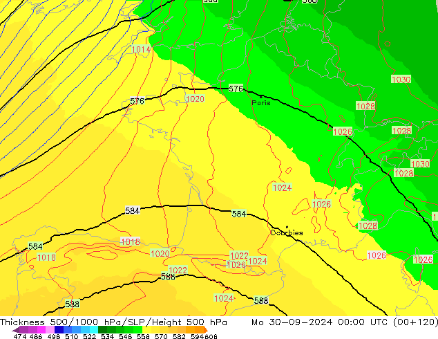 Thck 500-1000hPa UK-Global lun 30.09.2024 00 UTC