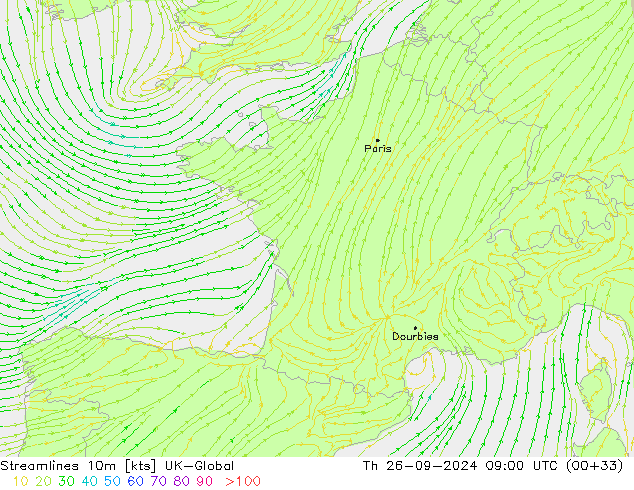 Streamlines 10m UK-Global Th 26.09.2024 09 UTC