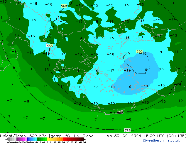 Height/Temp. 500 hPa UK-Global lun 30.09.2024 18 UTC