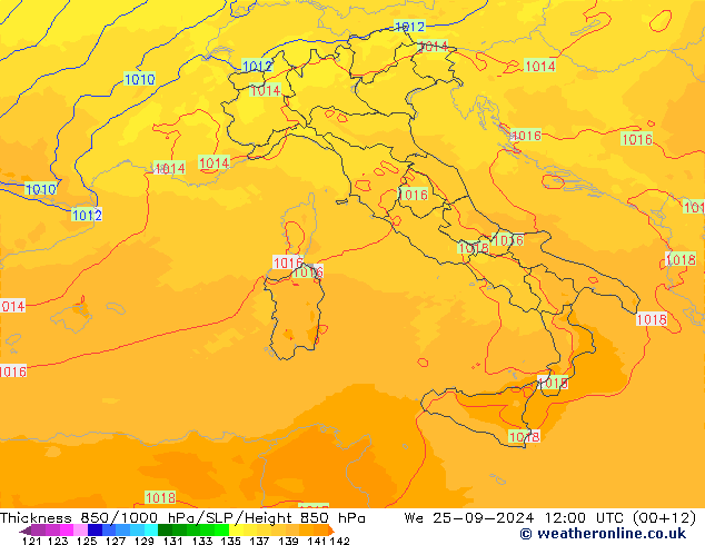 Thck 850-1000 hPa UK-Global We 25.09.2024 12 UTC