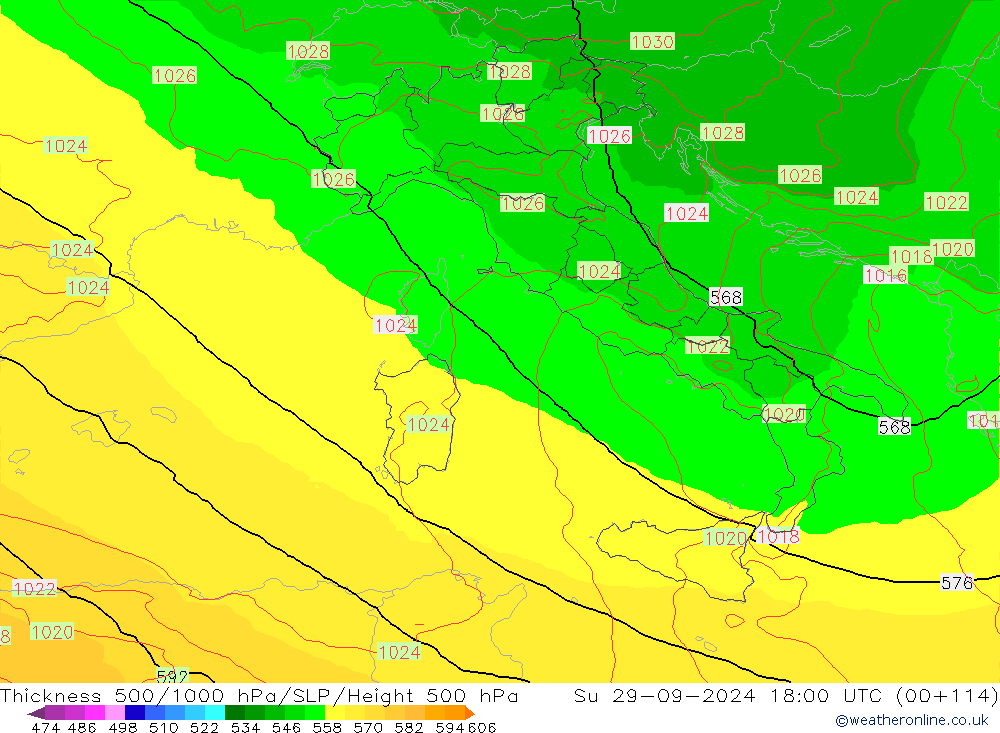 Thck 500-1000hPa UK-Global Su 29.09.2024 18 UTC