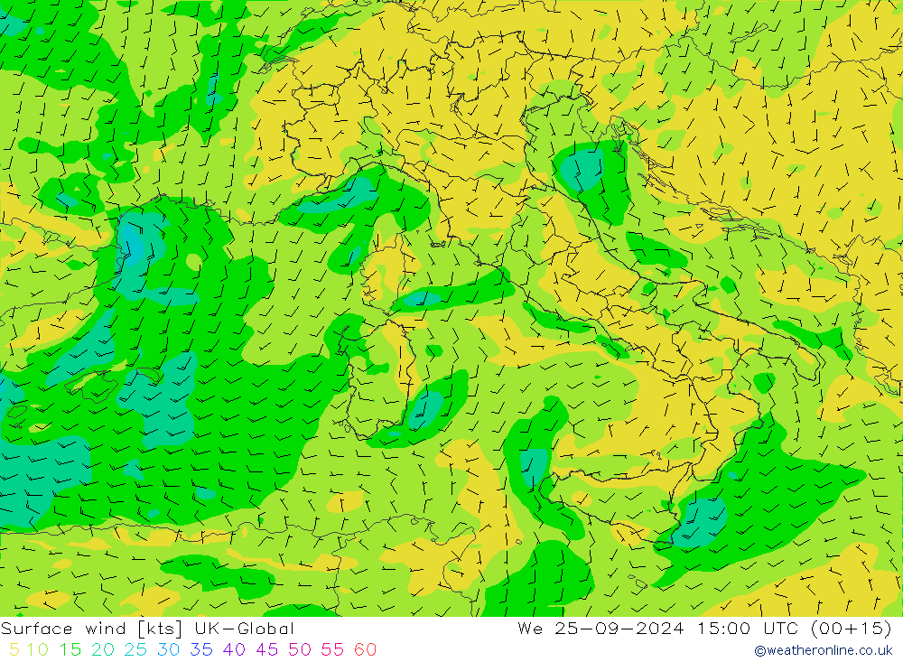 ветер 10 m UK-Global ср 25.09.2024 15 UTC