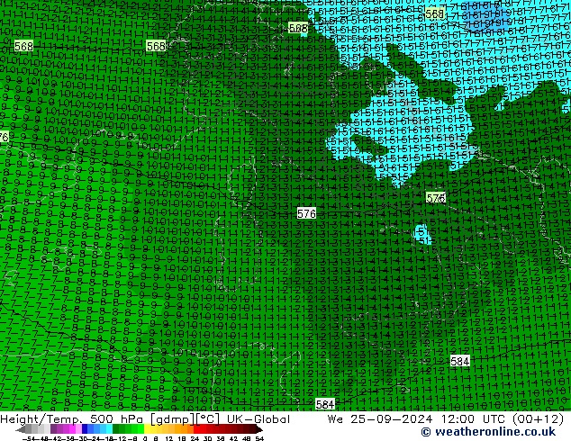 Height/Temp. 500 hPa UK-Global St 25.09.2024 12 UTC