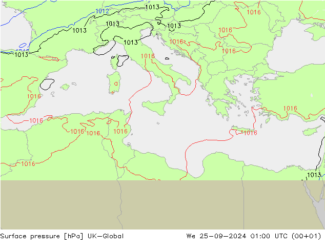 Surface pressure UK-Global We 25.09.2024 01 UTC