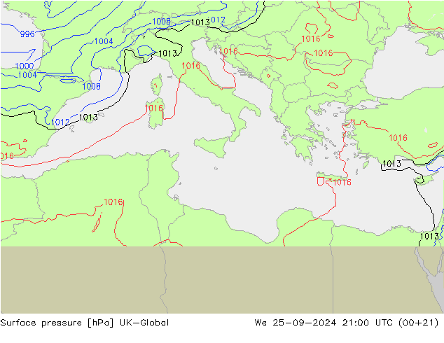 Surface pressure UK-Global We 25.09.2024 21 UTC