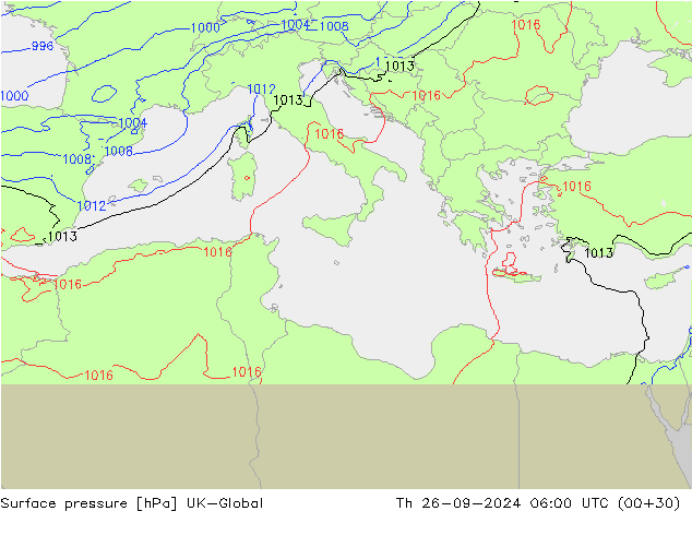 Surface pressure UK-Global Th 26.09.2024 06 UTC