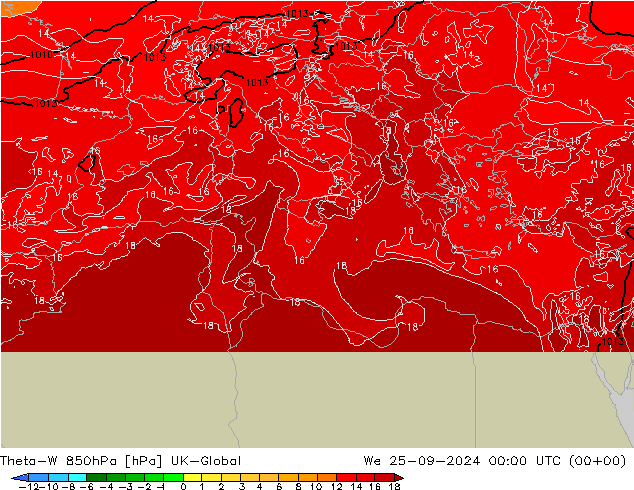 Theta-W 850hPa UK-Global We 25.09.2024 00 UTC