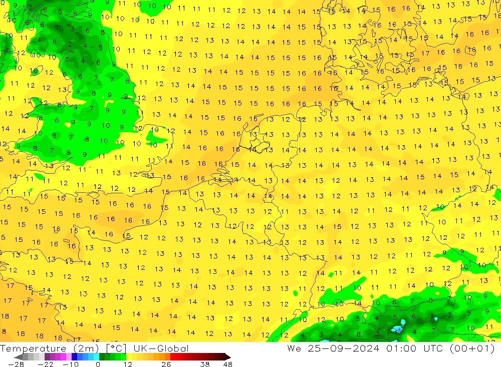 Temperature (2m) UK-Global We 25.09.2024 01 UTC