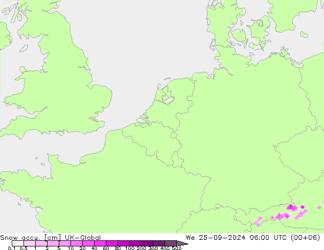 Snow accu. UK-Global śro. 25.09.2024 06 UTC