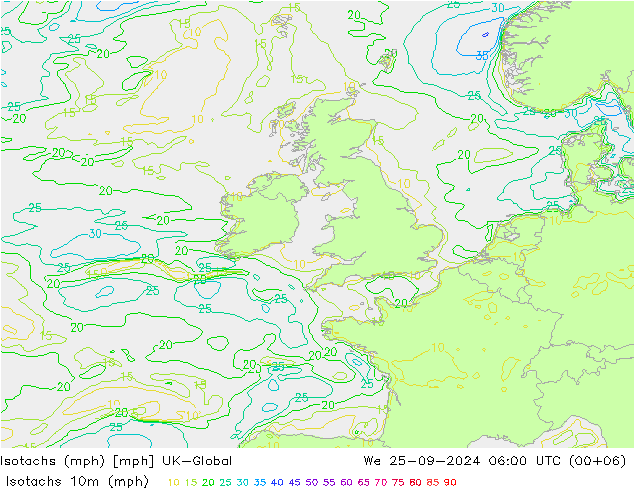 Isotachs (mph) UK-Global We 25.09.2024 06 UTC