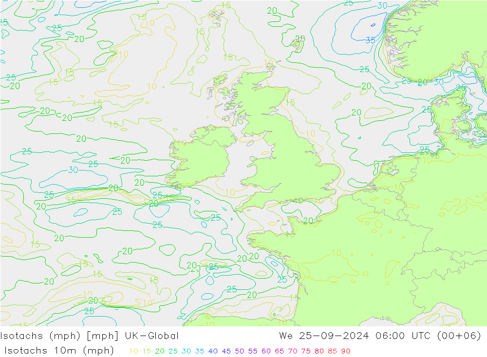 Isotachs (mph) UK-Global ср 25.09.2024 06 UTC