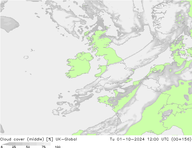 oblačnosti uprostřed UK-Global Út 01.10.2024 12 UTC