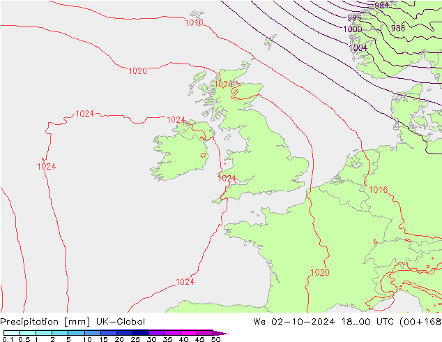 Precipitation UK-Global We 02.10.2024 00 UTC