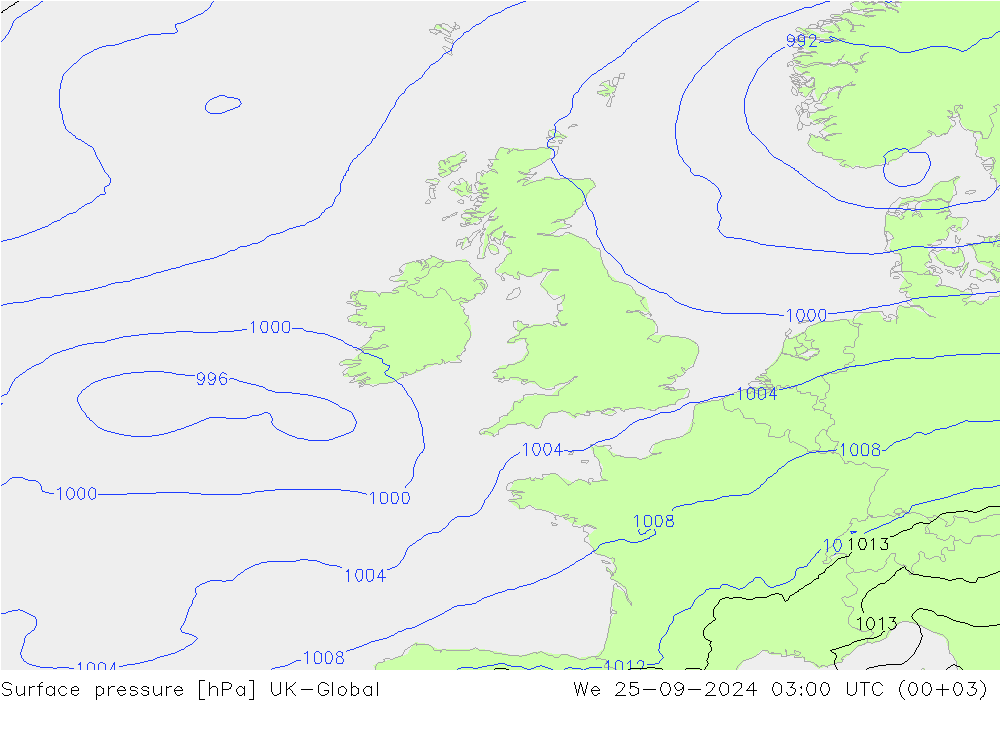 Luchtdruk (Grond) UK-Global wo 25.09.2024 03 UTC