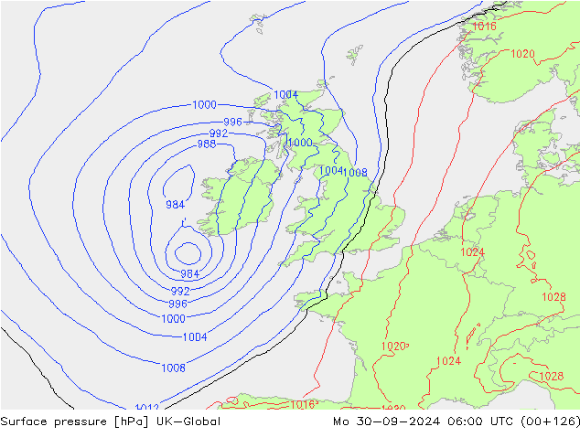 Presión superficial UK-Global lun 30.09.2024 06 UTC