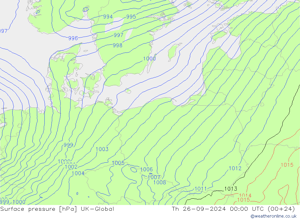 Surface pressure UK-Global Th 26.09.2024 00 UTC