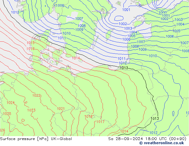 Atmosférický tlak UK-Global So 28.09.2024 18 UTC