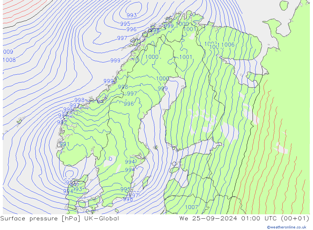 Surface pressure UK-Global We 25.09.2024 01 UTC