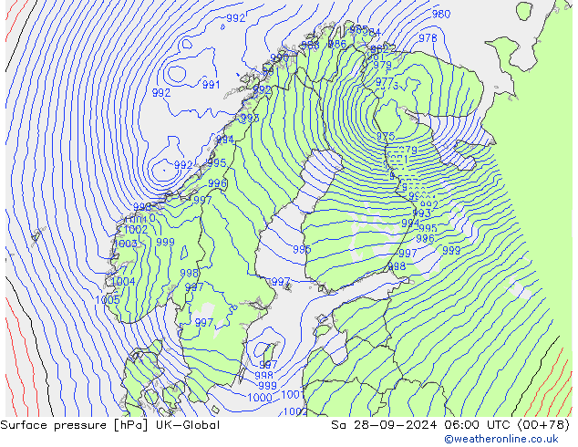 Surface pressure UK-Global Sa 28.09.2024 06 UTC