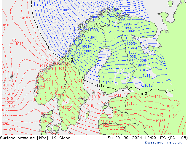 Atmosférický tlak UK-Global Ne 29.09.2024 12 UTC