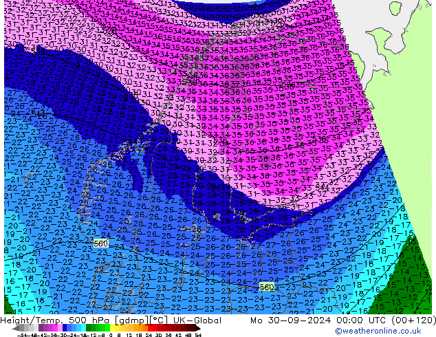 Height/Temp. 500 hPa UK-Global Mo 30.09.2024 00 UTC