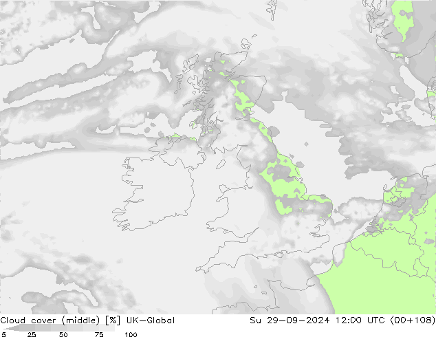 Cloud cover (middle) UK-Global Su 29.09.2024 12 UTC