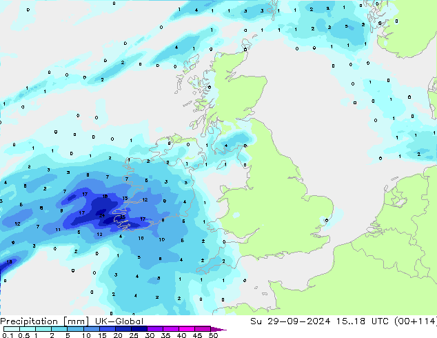 Precipitation UK-Global Su 29.09.2024 18 UTC