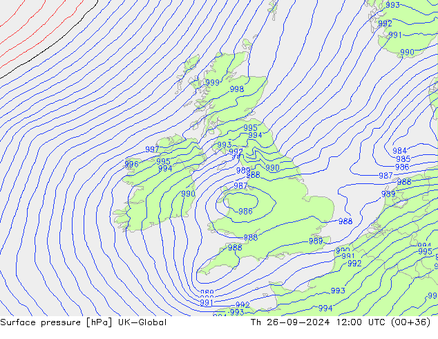 Surface pressure UK-Global Th 26.09.2024 12 UTC