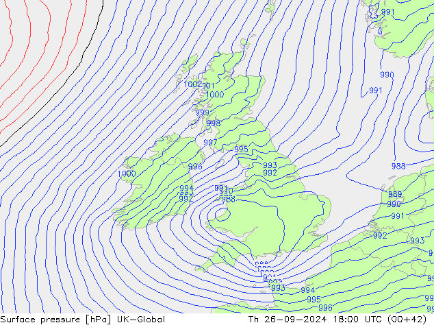 Presión superficial UK-Global jue 26.09.2024 18 UTC