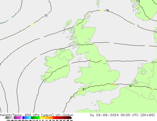 Height/Temp. 950 hPa UK-Global Su 29.09.2024 00 UTC