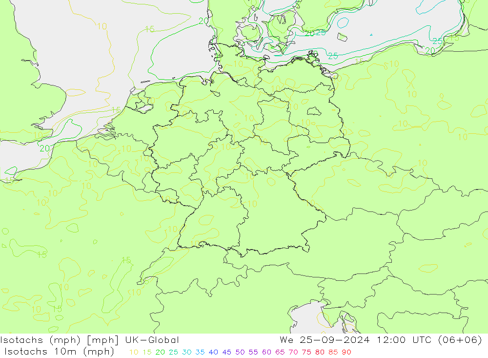 Isotaca (mph) UK-Global mié 25.09.2024 12 UTC