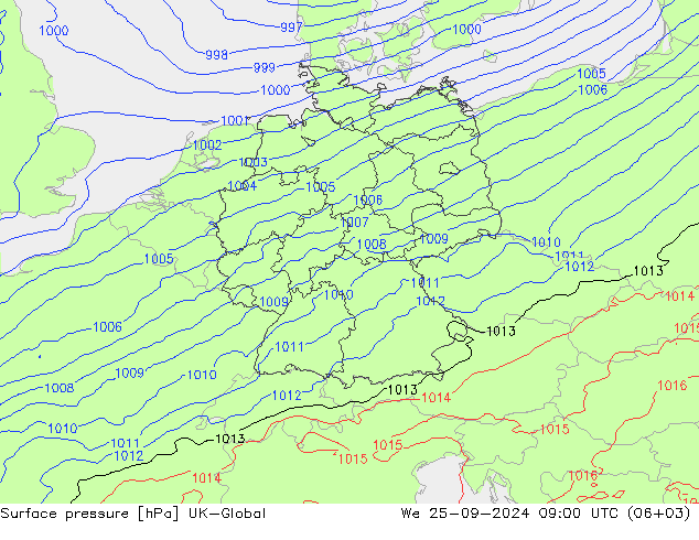 Luchtdruk (Grond) UK-Global wo 25.09.2024 09 UTC